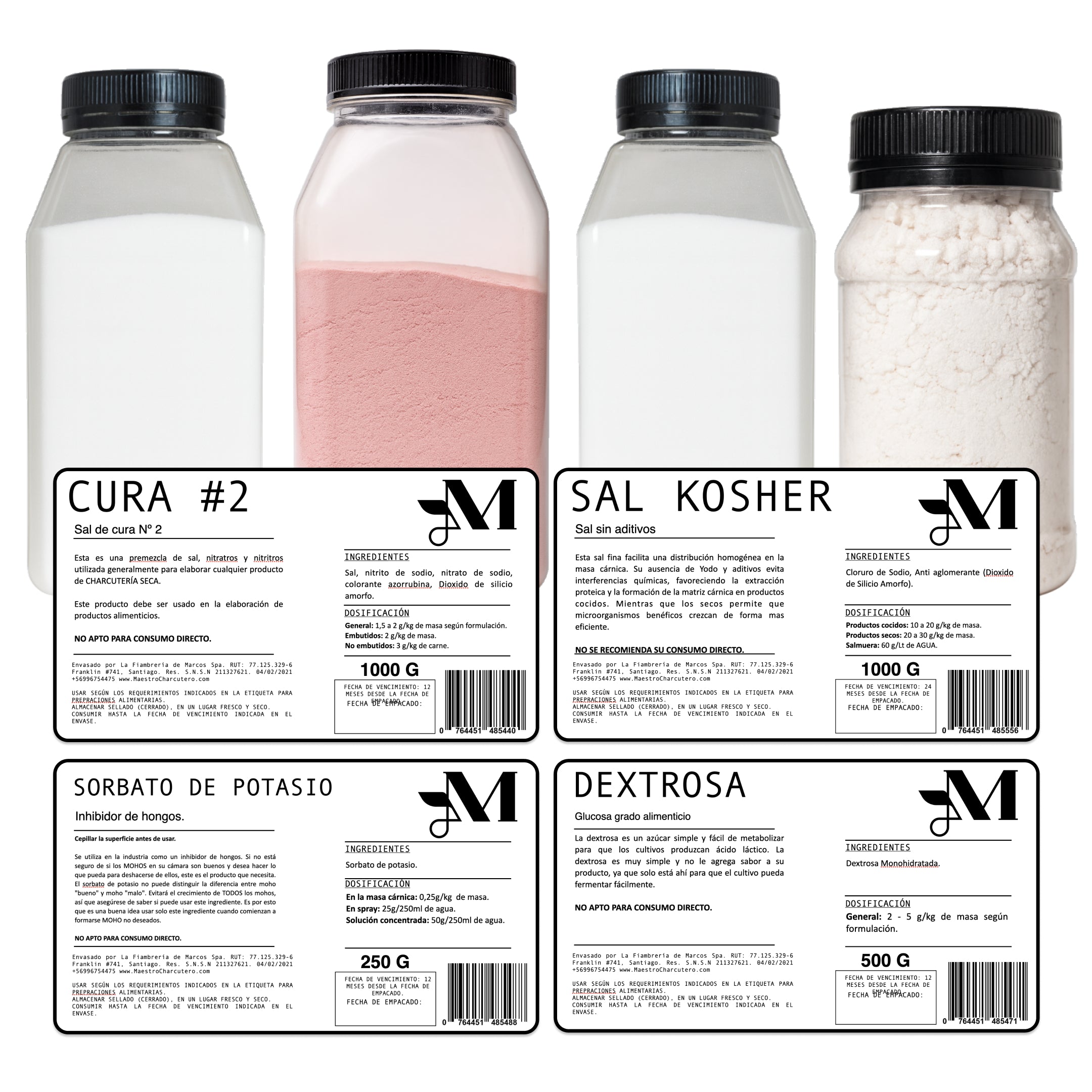 Kit Charcutería Seca – Cura #2 + Sal Kosher + Dextrosa + Sorbato de Potasio