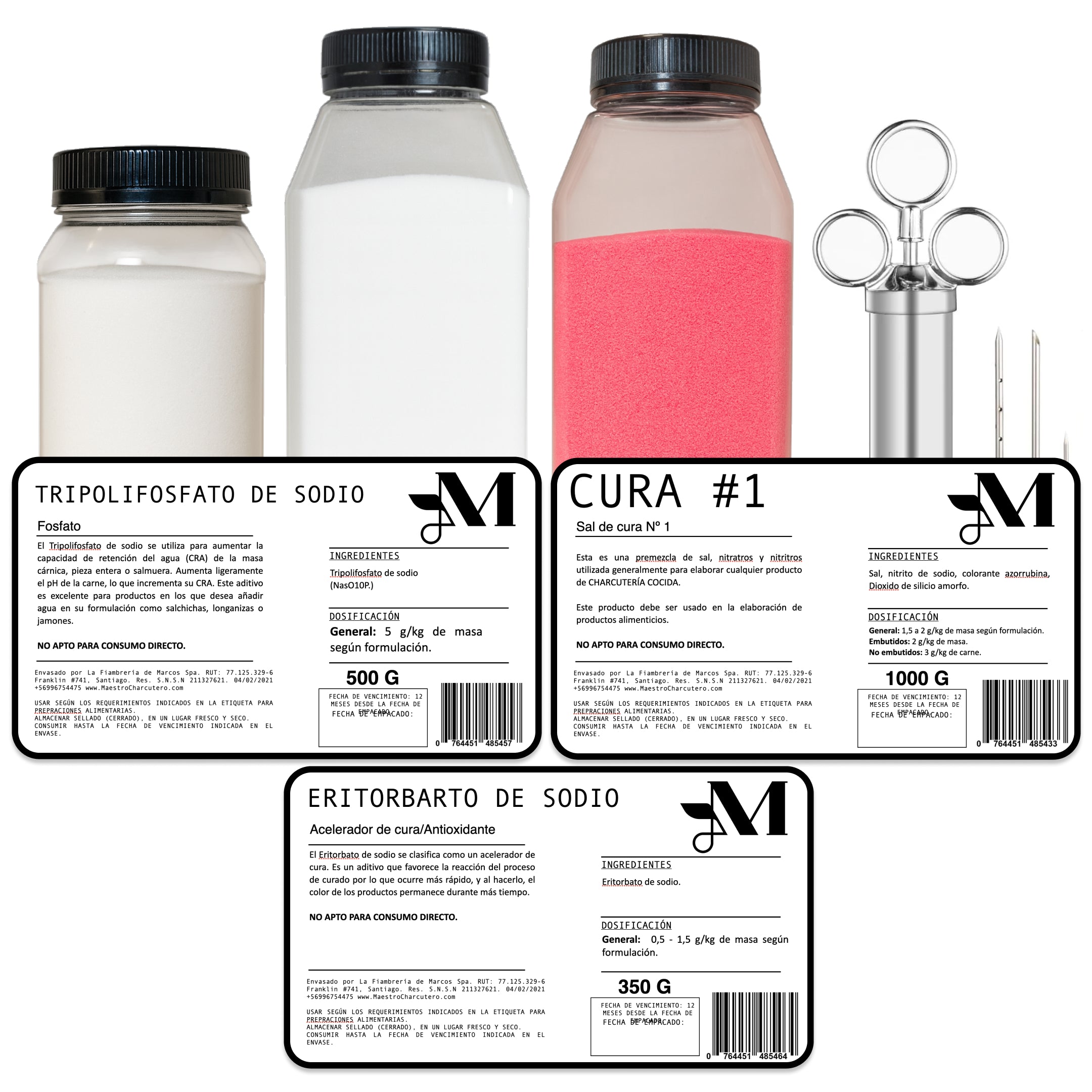 Kit Jamones – Sal de Cura #1 + Fosfatos (STPP) + Eritorbato + Inyectadora