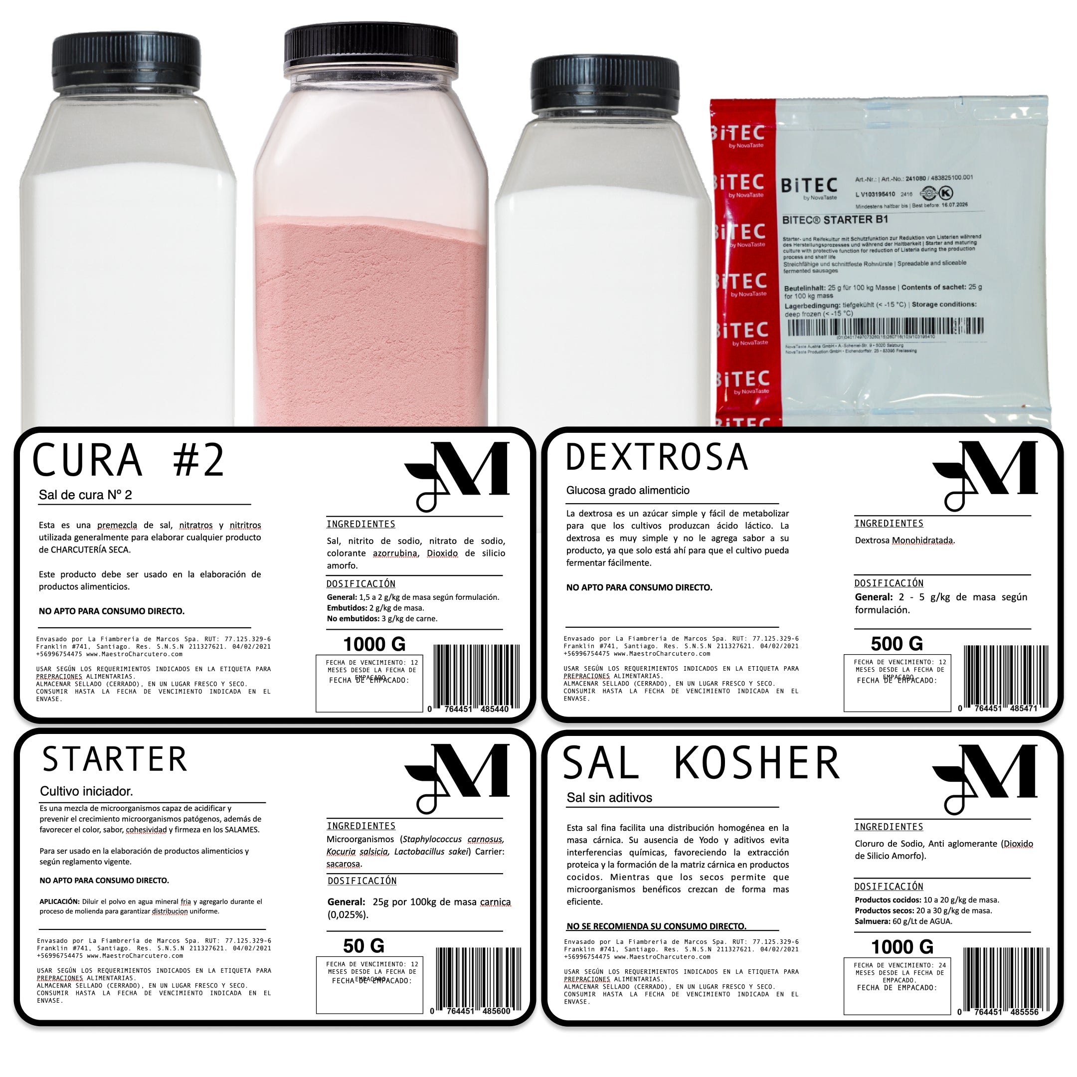 Kit Salame – Cura #2 + Dextrosa + Cultivo Iniciador + Sal Kosher