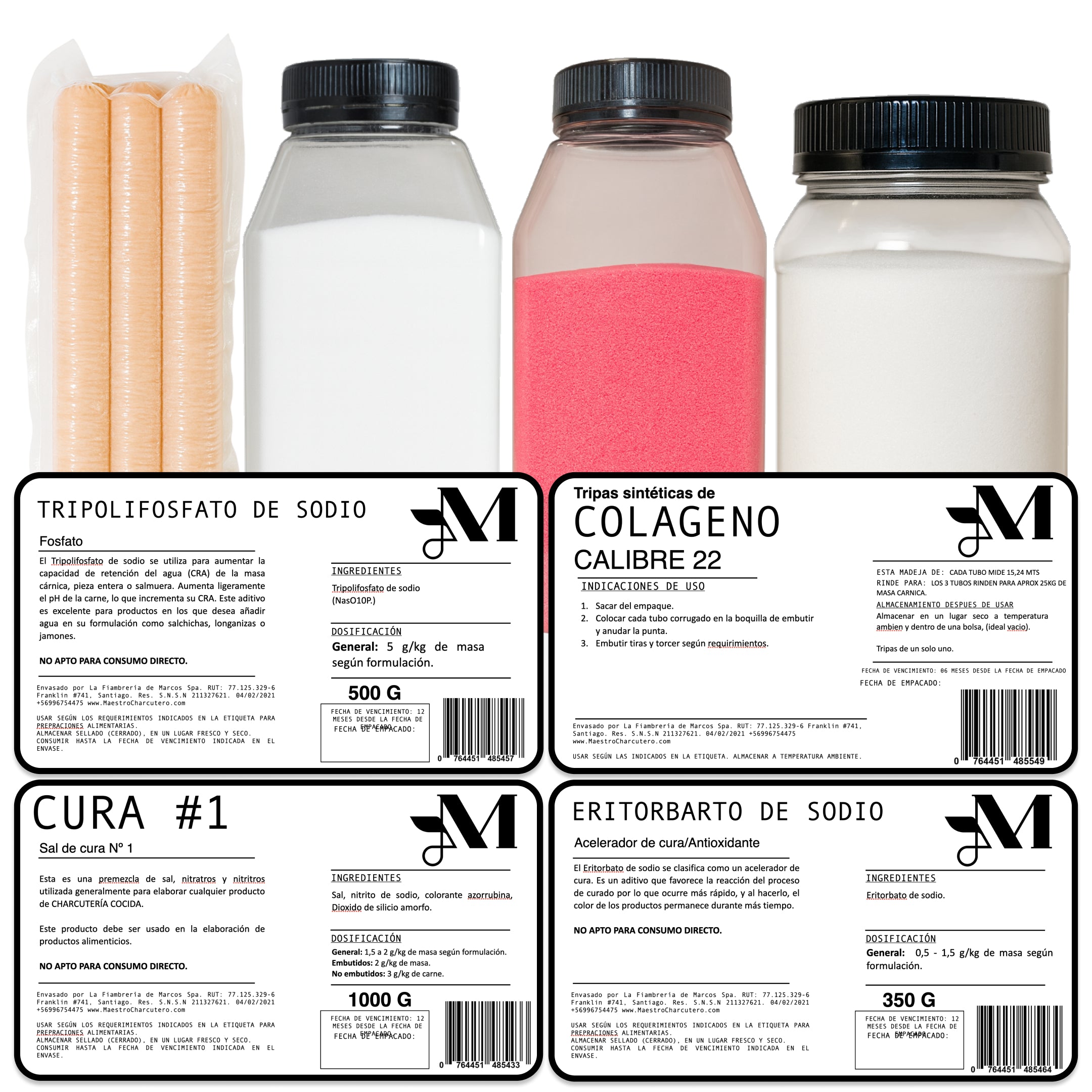 Kit Vienesas – Fosfatos (STPP) + Sal de Cura #1 + Eritorbato + Tripa de Colágeno 22 mm