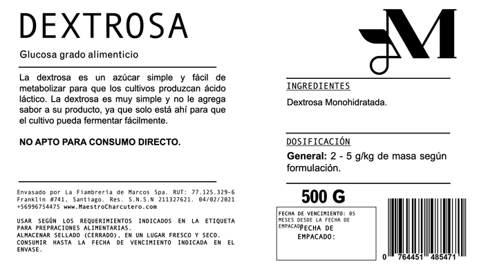 Dextrosa 500g – Azúcar Simple para Fermentación en Charcutería