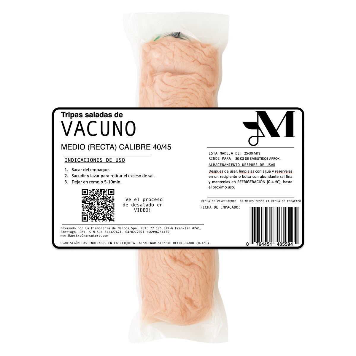 Tripa Salada de Vacuno Calibre 40/45 (Salame Recto)