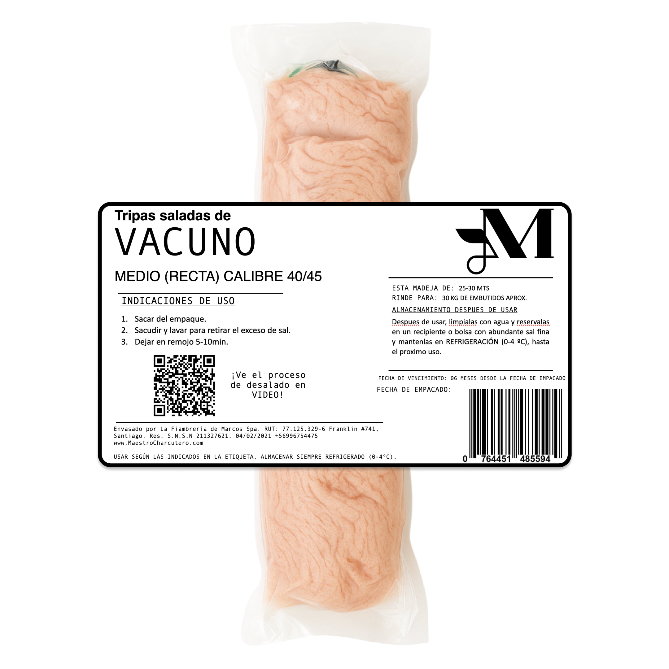 Tripa Salada de Vacuno Calibre 40/45 (Salame Recto)