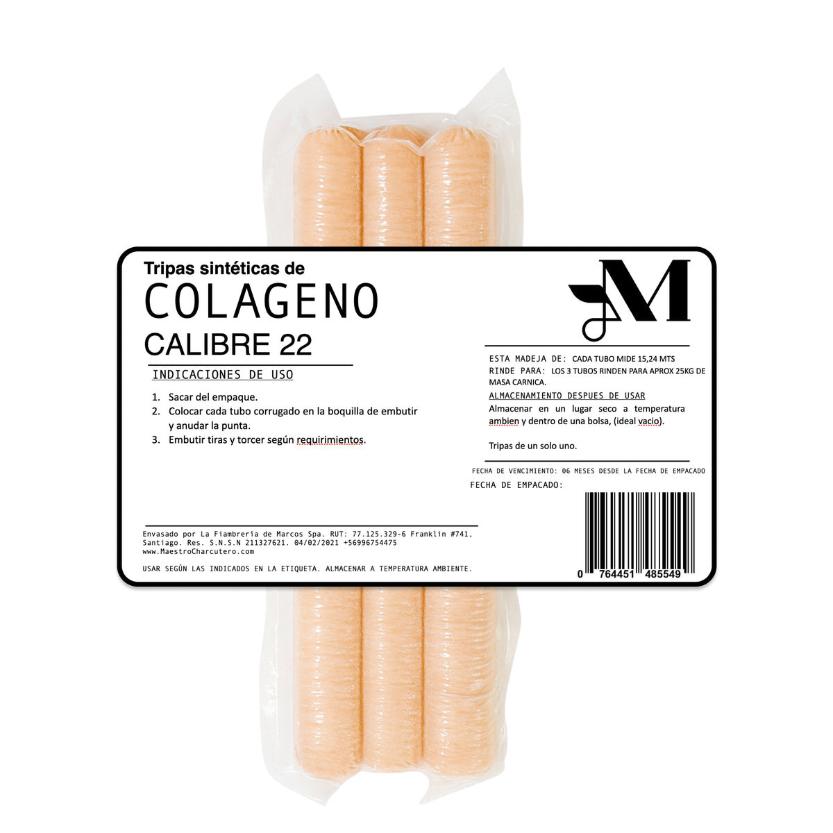 Tripa Sintética de Colágeno Calibre 22 – Ideal para Salchichas